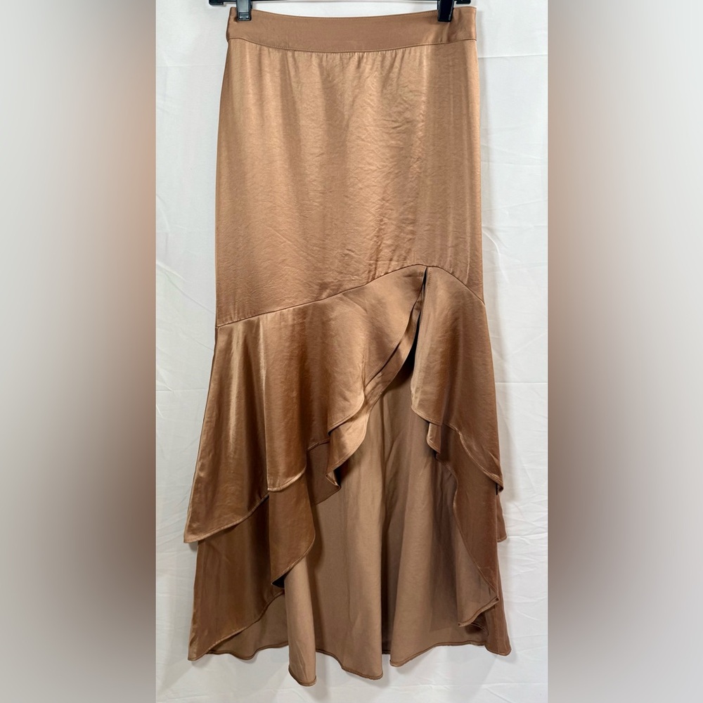 Express Size 0 High Low Copper Satin Ruffle Maxi Skirt